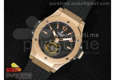 Big Bang Tourbillon Automatic RG Black Textured Dial on Black Rubber Strap