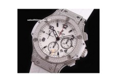 HB5571 - Big Bang Full Diamond Casing & Bezel White Dial - Asian 7750