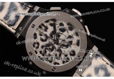 Hublot Big Bang Snow Leopard Chrono Miyota OS20 Quartz PVD Case with Leopard-print Dial Diamond Markers and Leopard-print Leather Strap