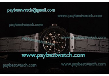 Hublot Big Bang Carbon 1:1 Original Chrono 301.QX.1740.GR Black Dial Stick Markers Black Leather Strap Carbon Fibre Watch