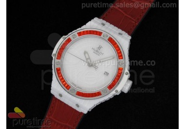 Big Bang 41mm White Caviar SS/Red Bezel  on Red Gummy Strap A2824