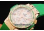 Hublot Big Bang Chronograph Swiss Quartz Movement Rose Gold Case with Green Diamond Bezel and Green Rubber Strap-Lady Model