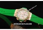 Hublot Big Bang Chronograph Swiss Quartz Movement Rose Gold Case with Green Diamond Bezel and Green Rubber Strap-Lady Model