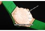 Hublot Big Bang Chronograph Swiss Quartz Movement Rose Gold Case with Green Diamond Bezel and Green Rubber Strap-Lady Model