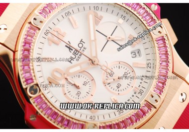 Hublot Big Bang Chronograph Swiss Quartz Movement Rose Gold Case with Pink Diamond Bezel and Pink Rubber Strap-Lady Model