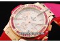 Hublot Big Bang Chronograph Swiss Quartz Movement Rose Gold Case with Pink Diamond Bezel and Pink Rubber Strap-Lady Model