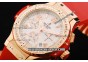 Hublot Big Bang Chronograph Swiss Quartz Movement Rose Gold Case with White Diamond Bezel and Red Rubber Strap-Lady Model