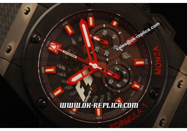 Hublot King Power F1 Swiss Valjoux 7750 Automatic Movement PVD Case with Skeleton Dial and Red Markers/Hands