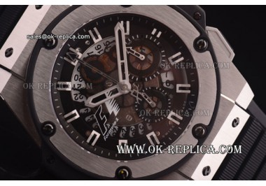 Hublot King Power F1 Swiss Valjoux 7750 Automatic Steel Case with Skeleton Dial and Black Rubber Strap