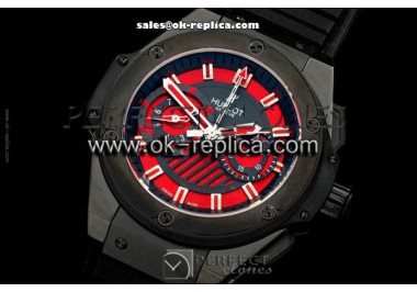 Hublot King Power All Black Ceramic Swiss Valjoux 7750 Automatic Movement Black Ceramic Case with Red Dial and Silver/Red Markers - Two Subdials