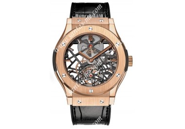 Replica Hublot Classic Fusion Skeleton Tourbillon King Gold Mens Wristwatch 505.OX.0180.LR