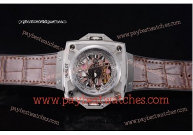 Hublot Masterpiece MP 08 Antikythera Sunmoon 908.NX.1018.GR Skeleton Dial Brown Leather Steel Watch