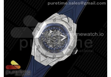 Big Bang Sang Bleu II Chrono SS Diamonds HRF Best Edition Blue Dial on Blue Gummy Strap A7750