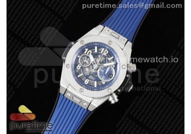 Hublot Big Bang Unico Titanium ZF 1:1 Best Edition Blue Skeleton Dial on Blue Rubber Strap A1280