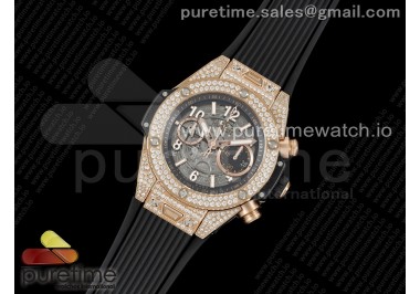 Hublot Big Bang Unico RG Full Diamonds ZF 1:1 Best Edition Skeleton Dial on Black Rubber Strap A1280