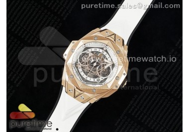 Big Bang Sang Bleu II Chrono RG BBF Best Edition White Dial on White Gummy Strap A7750